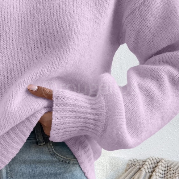Lavender Purple Soft Drop Shoulder Sweater Pullover Long Sleeve - Picture 7 of 9